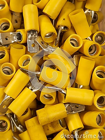 Â Yellow Male Insulated Spade Wire Connector Electrical Crimp Terminal 10-12AWG Stock Photo
